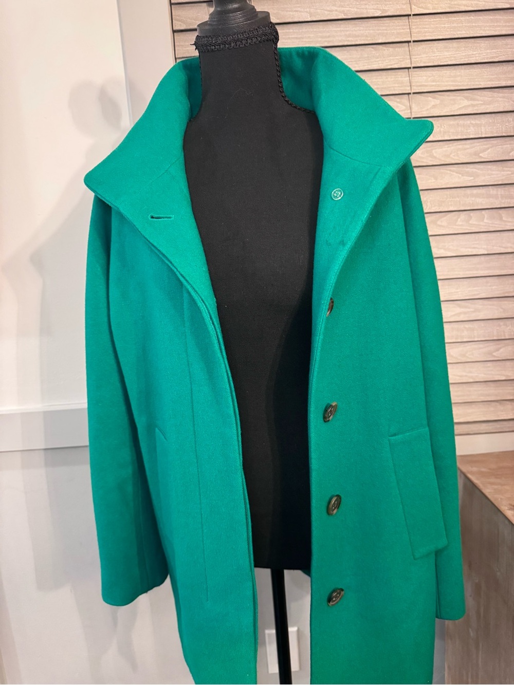 J. Crew Green High-Neck Wool Blend Pea Coat - Picture 2 of 5